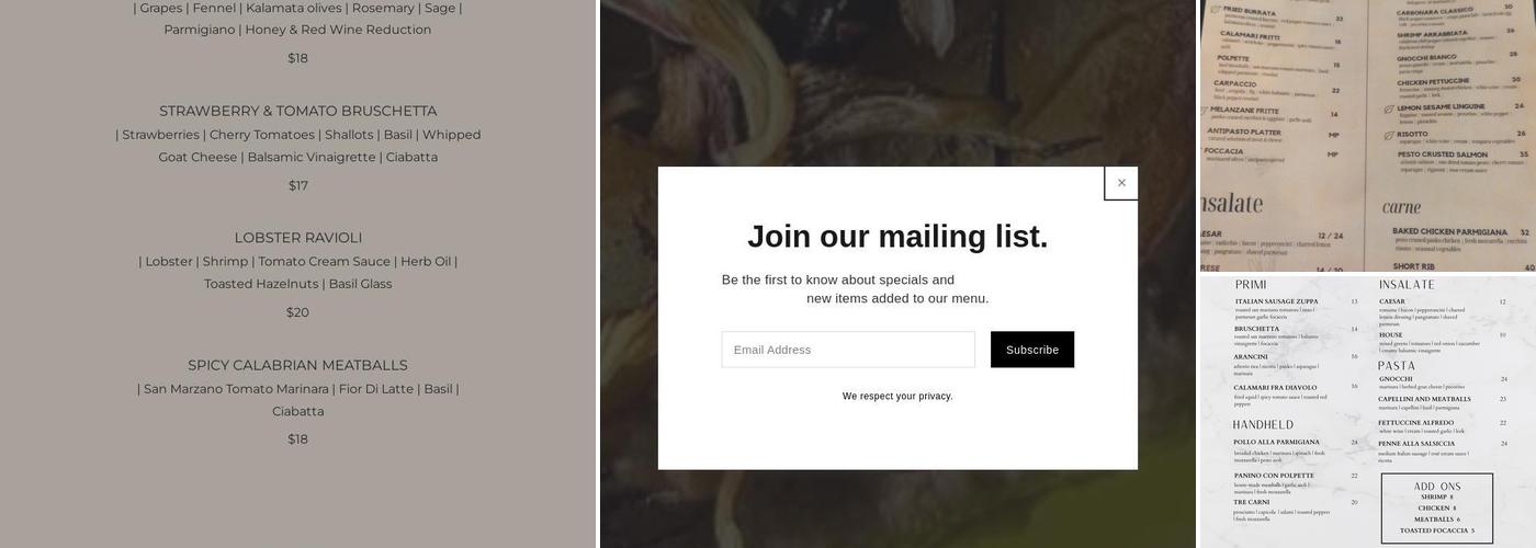 Grotto Trattoria Menu