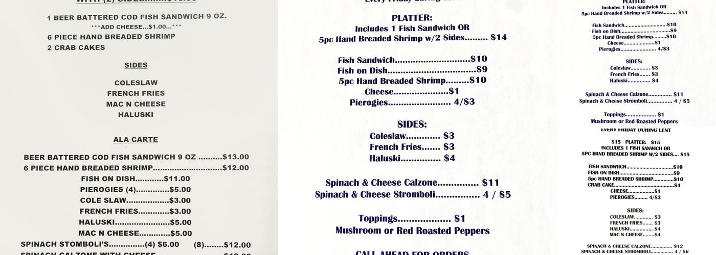 American Ukrainian Citizens Menu