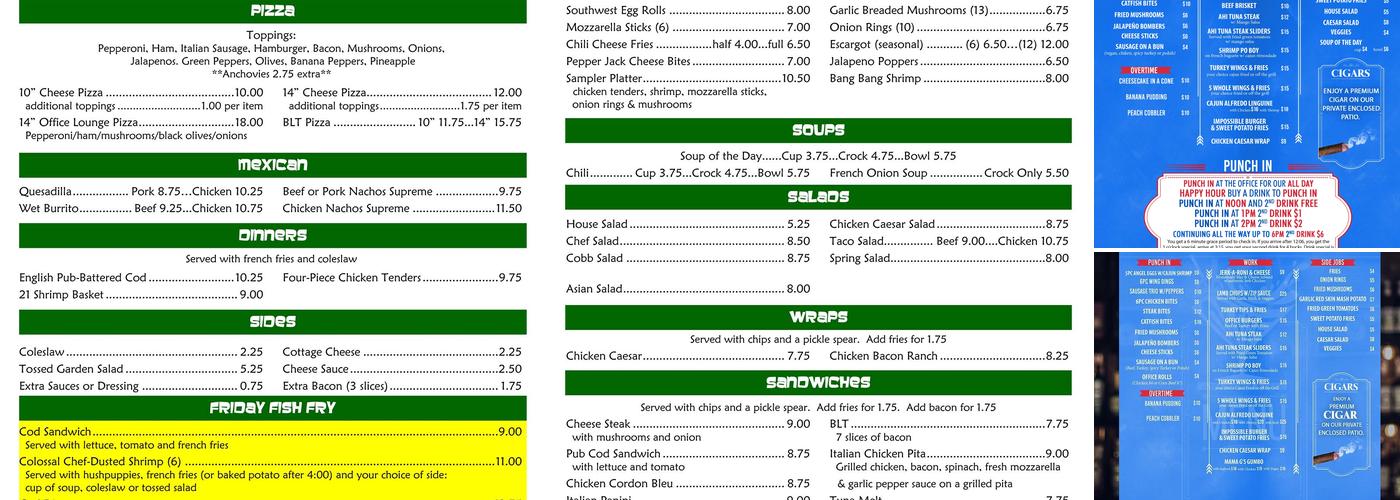 The Office Ultra Lounge and Grill Menu