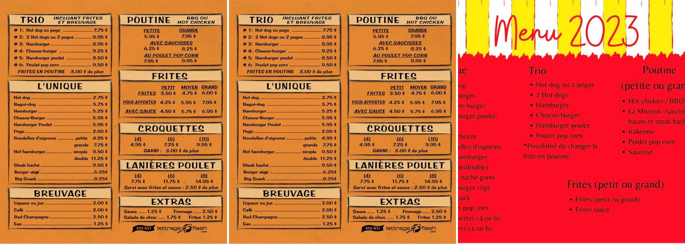 Cabane à Patates Menu