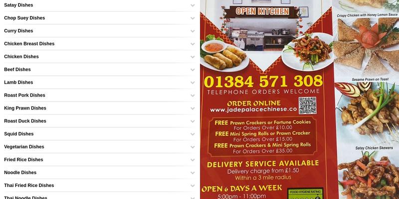 JADE PALACE Chinese And Thai Takeaway Menu