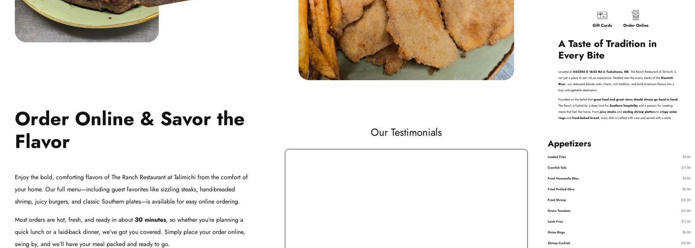 The Ranch Restaurant at Talimichi LLC Menu