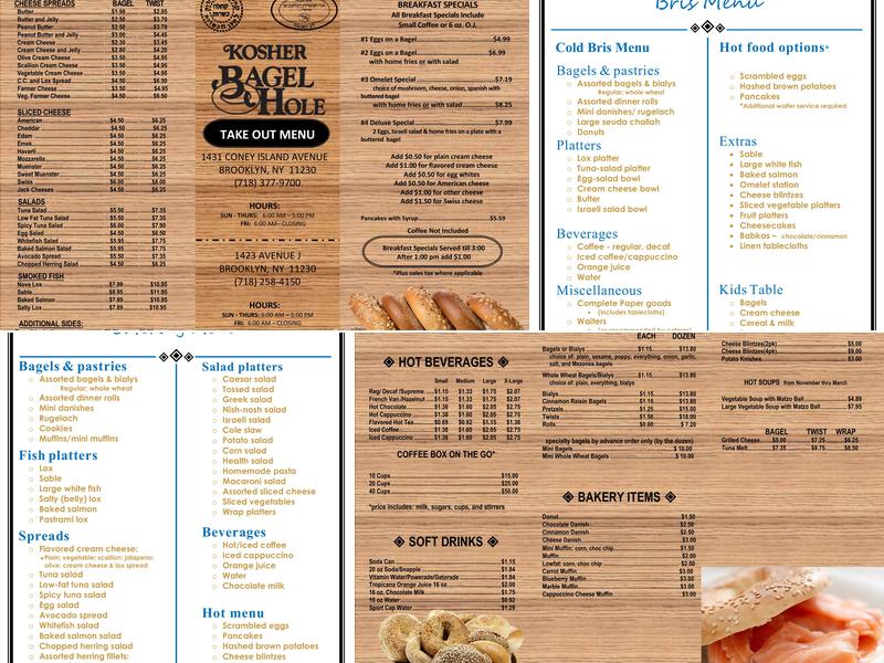 Kosher Bagel Hole Menu