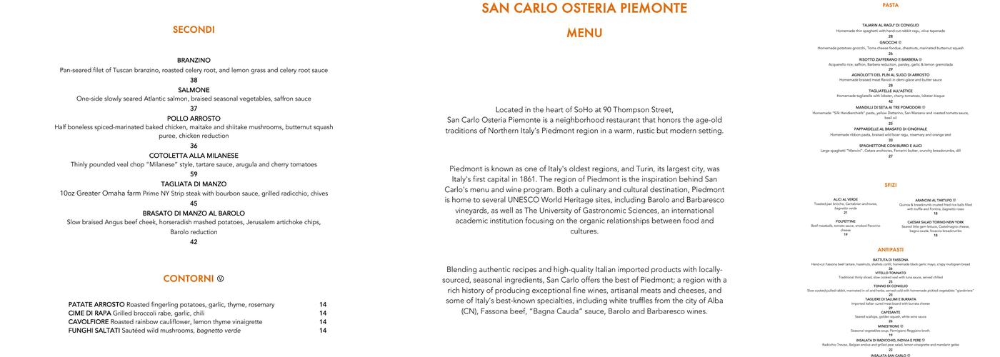 San Carlo Osteria Piemonte Menu