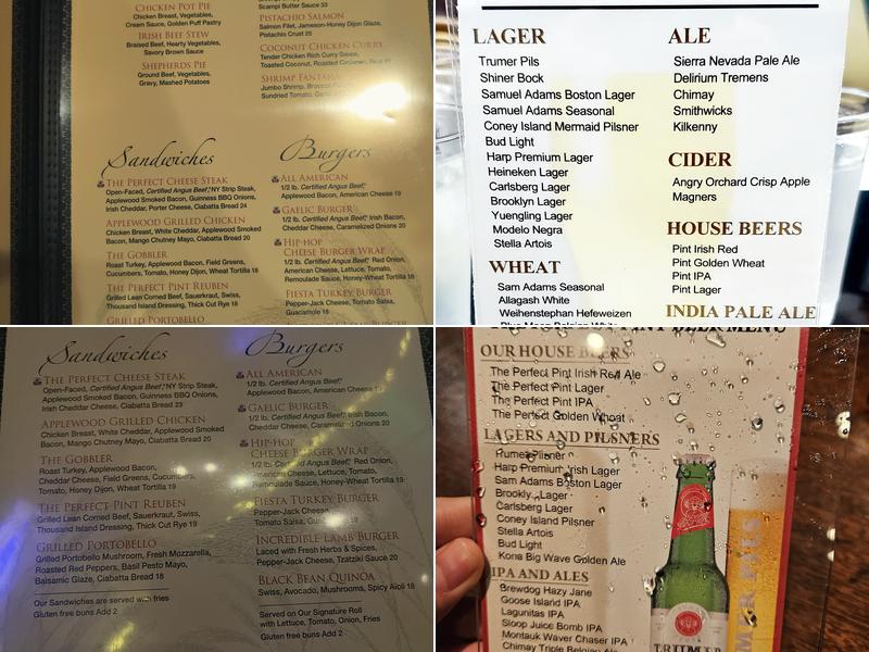 The Perfect Pint Menu