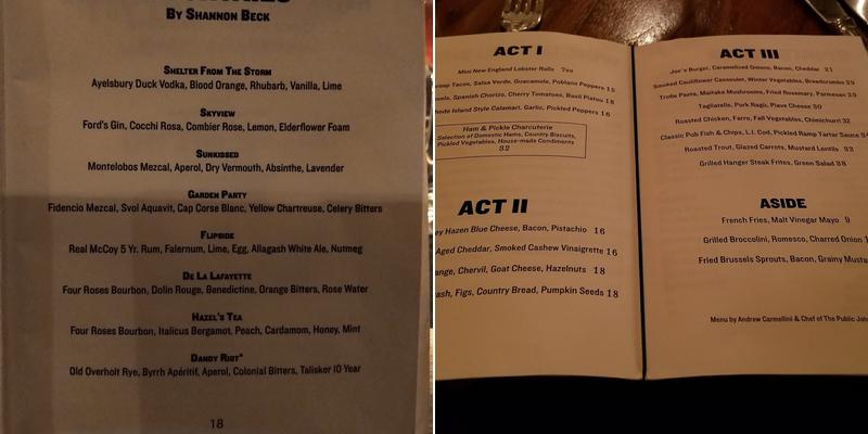 The Library at the Public Menu