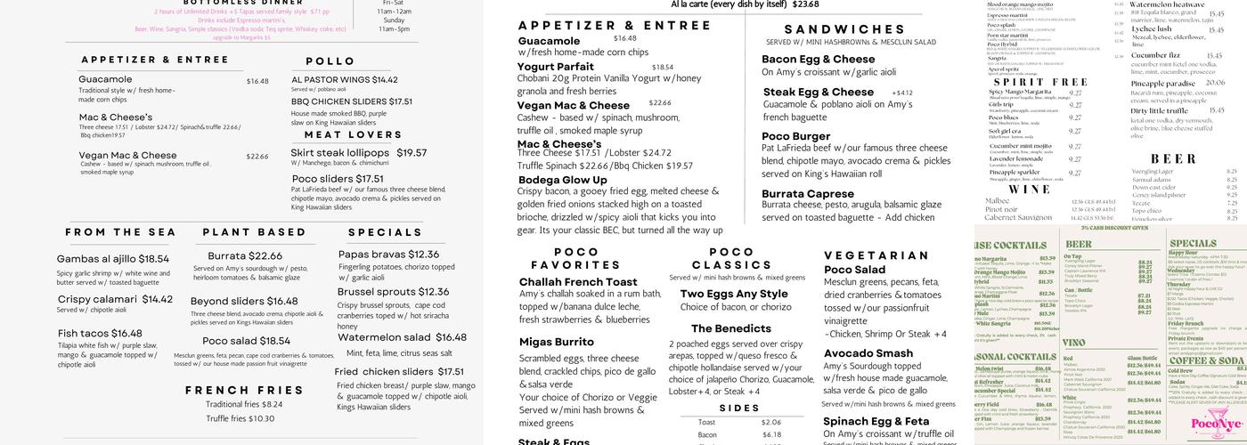 Poco NYC Menu