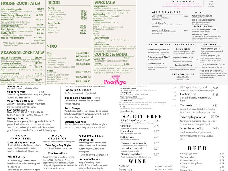 Poco NYC Menu