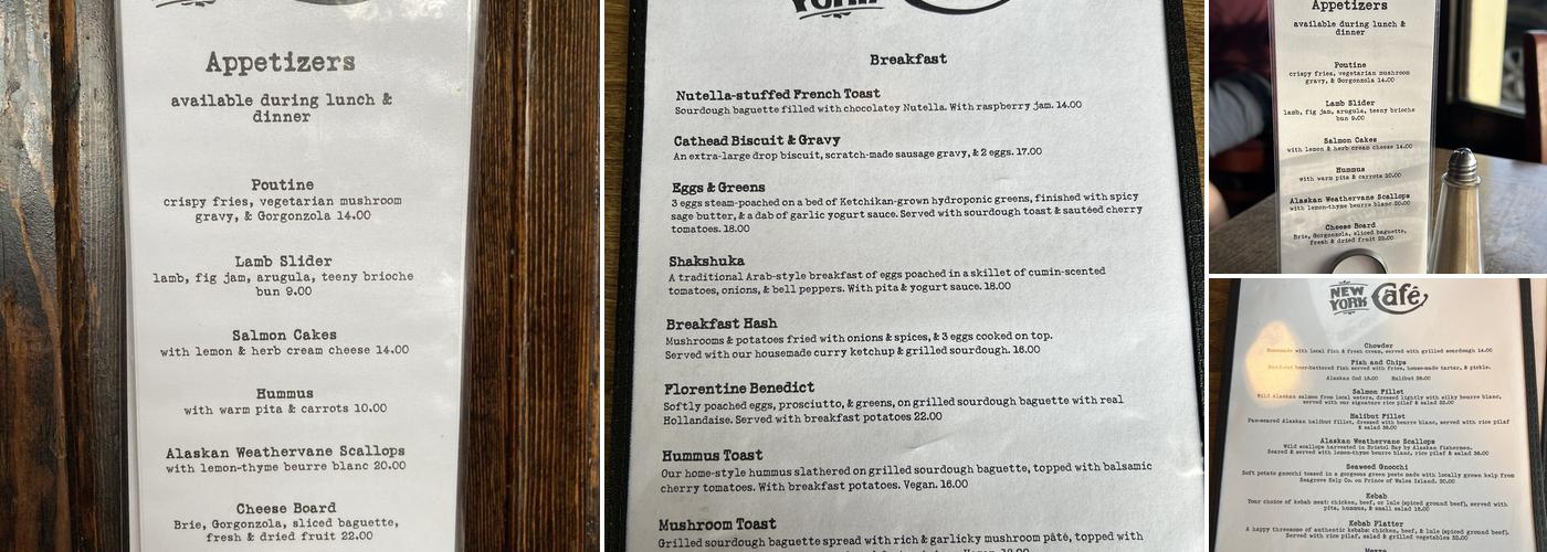 New York Hotel & Cafe Menu