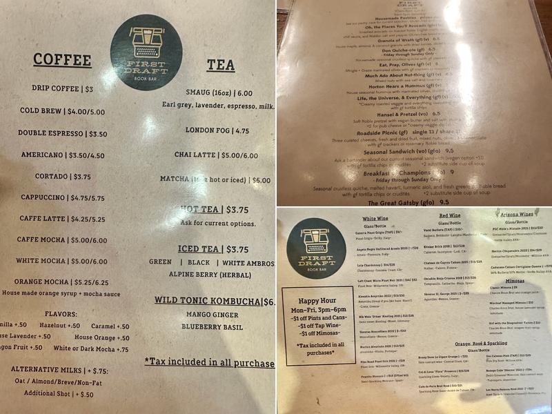 First Draft Book Bar Menu