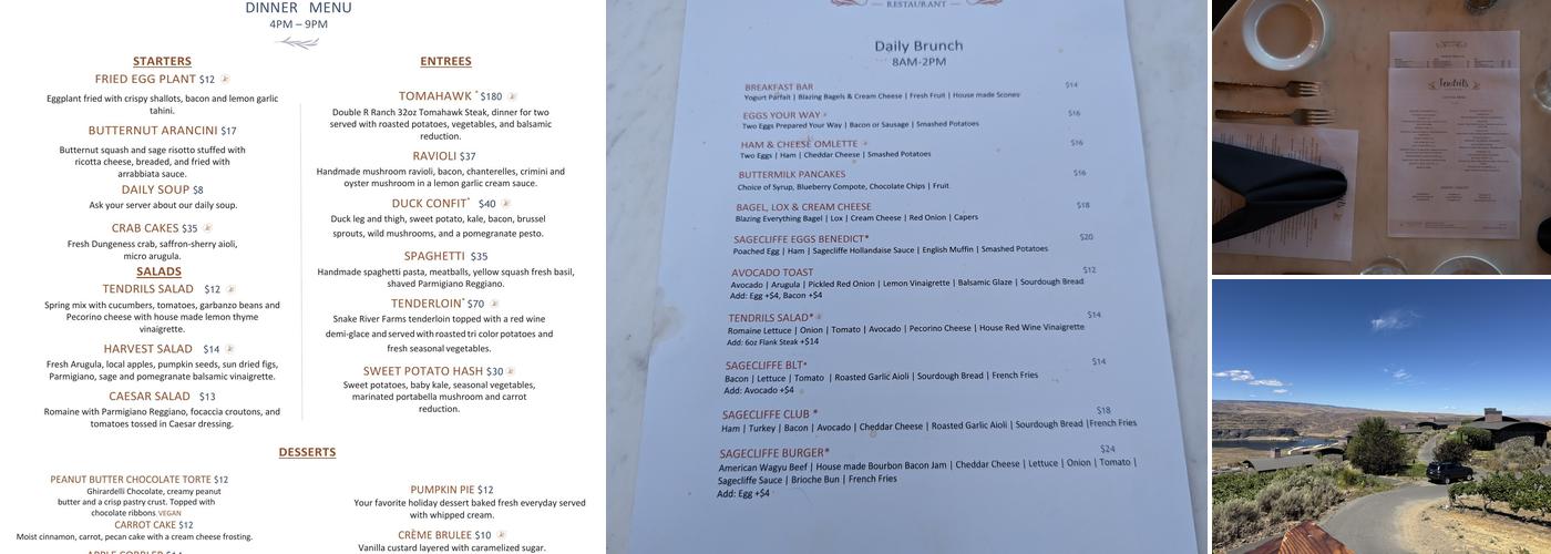 Tendrils Restaurant at Sagecliffe Menu