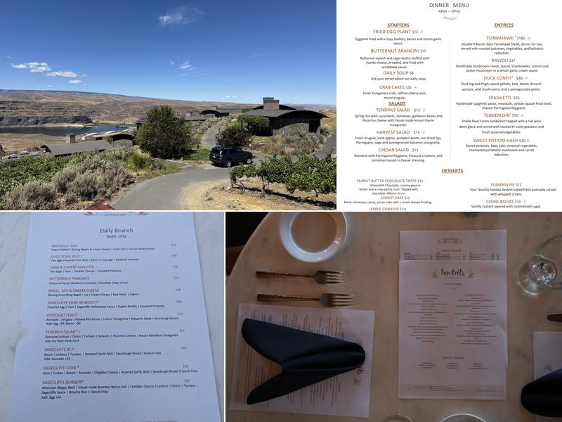 Tendrils Restaurant at Sagecliffe Menu