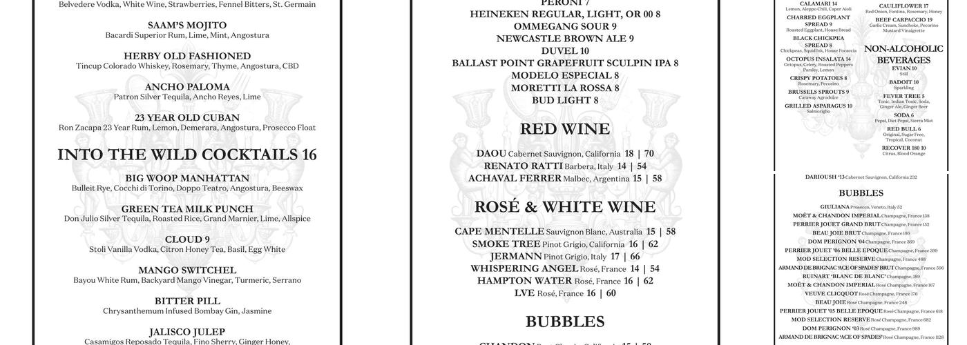 The Lounge at SLS Brickell Menu