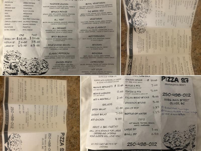 Pizza 97 Menu