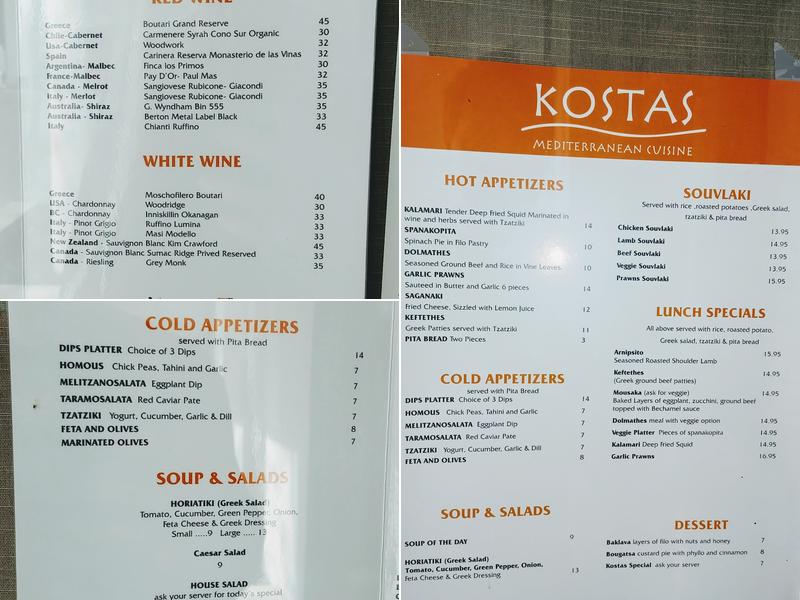 Kostas Mediterranean Menu