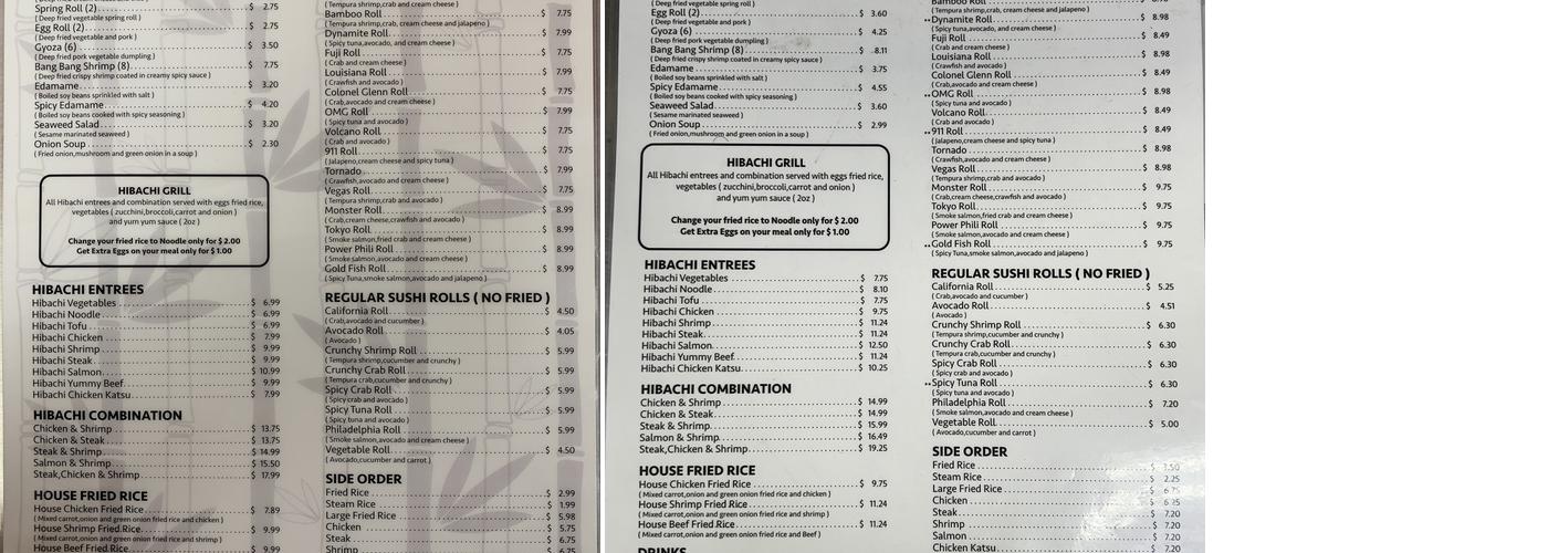 Bamboo 3 Hibachi Menu