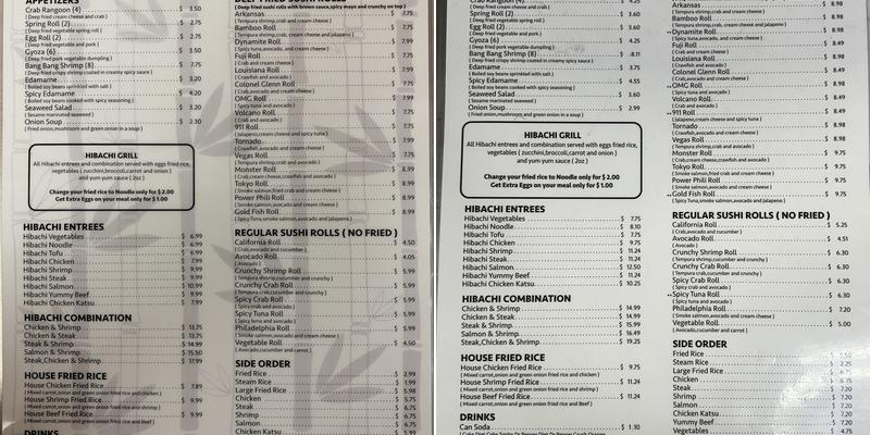 Bamboo 3 Hibachi Menu