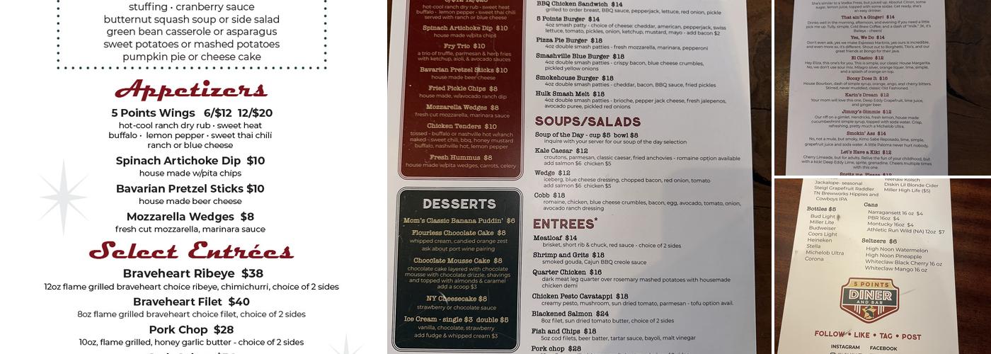 5 Points Diner and Bar Menu