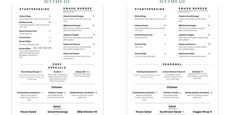 Al’s Cafe Menu