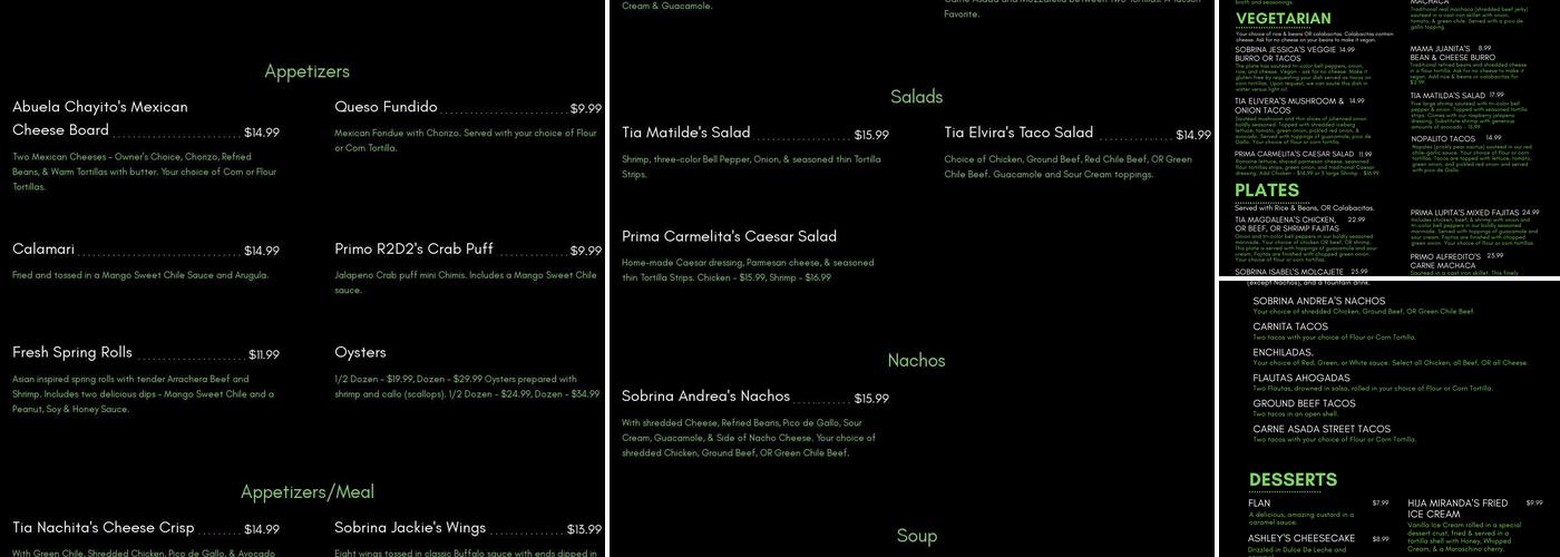 Alejandro “Serious Mexican, Mariscos, & Fusion Food” Menu