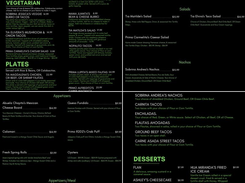 Alejandro “Serious Mexican, Mariscos, & Fusion Food” Menu
