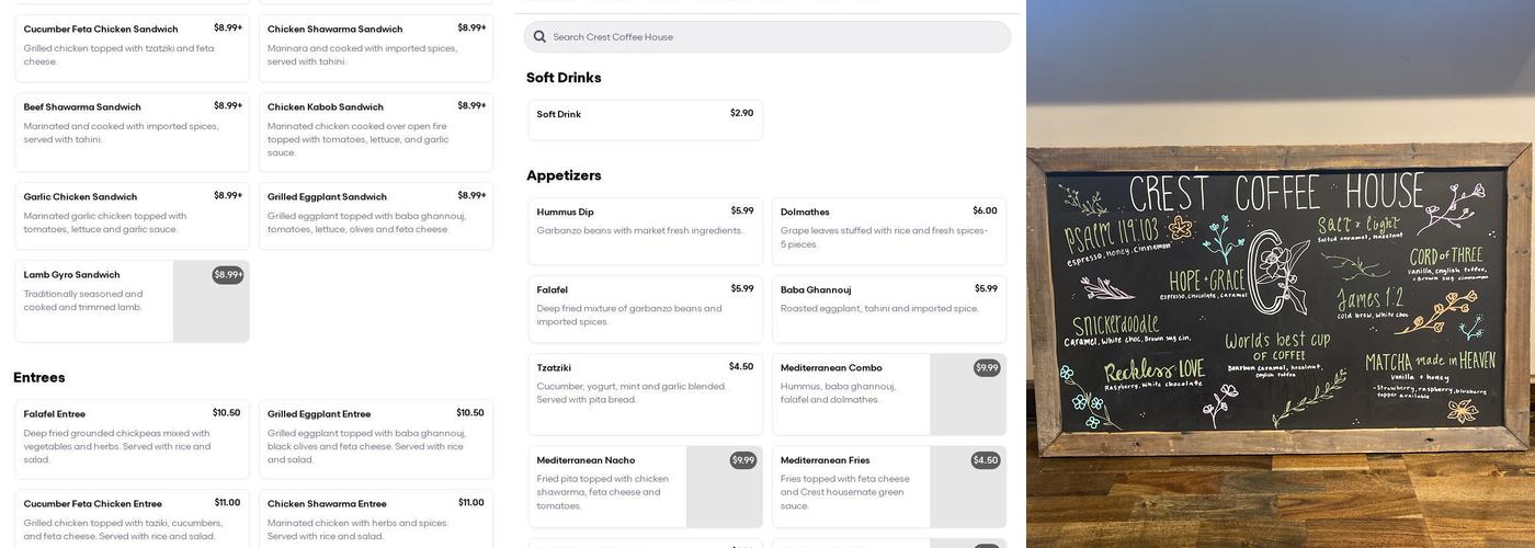 Crest Coffee House Menu