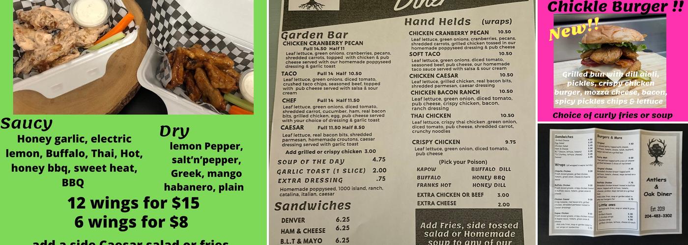 Antlers and Oak Diner Menu