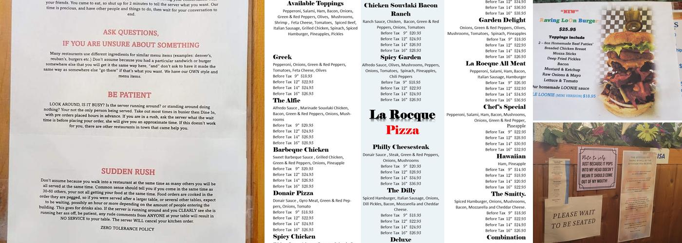 La Rocque Dining Menu