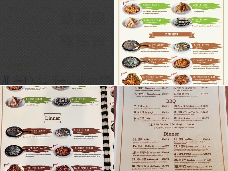 Korean BBQ & Chicken Menu