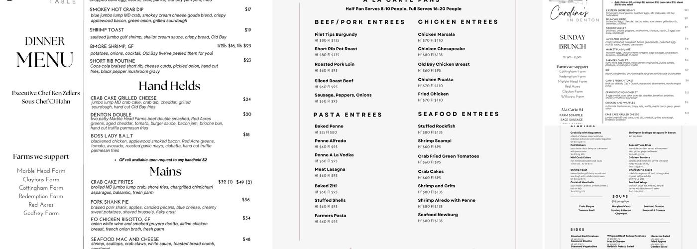 Caroline's in Denton Menu