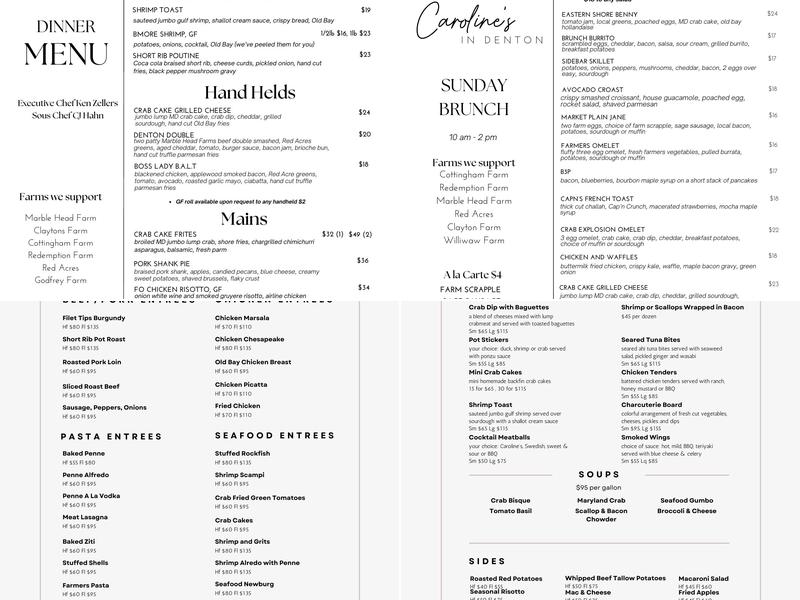 Caroline's in Denton Menu