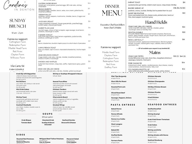 Caroline's in Denton Menu