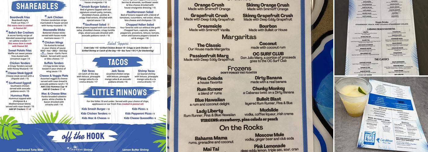 Cabanas Beach Bar & Grille Menu