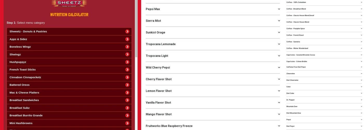 Sheetz Menu