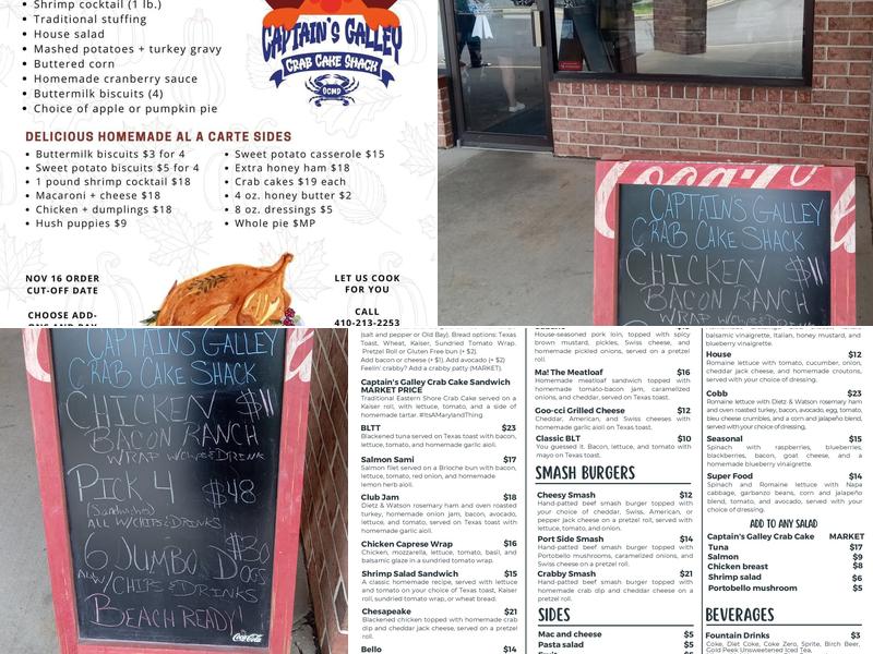 Captain's Galley Crab Cake Shack Menu
