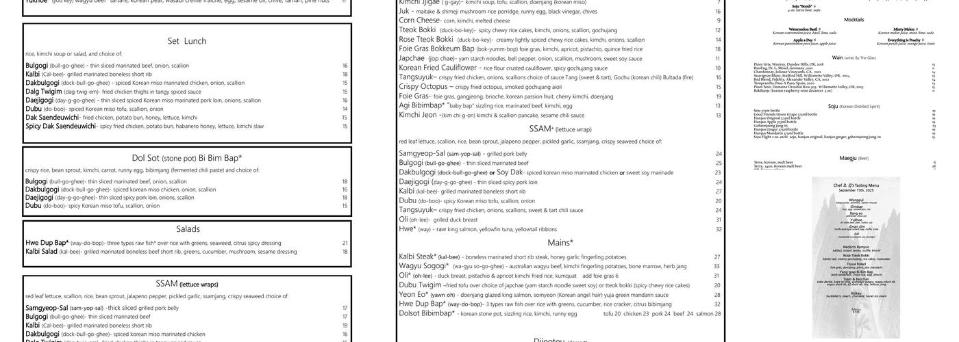 Yoli Menu