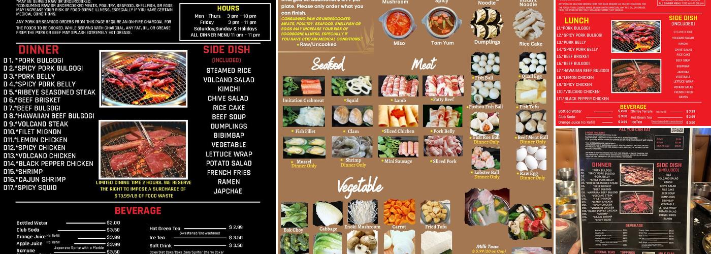 Volcano Korean BBQ & Hot Pot Menu