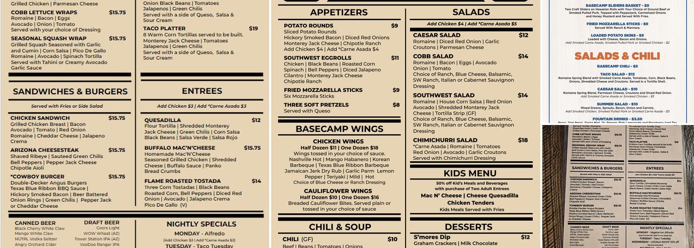 Basecamp Restaurant Menu