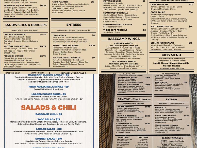 Basecamp Restaurant Menu