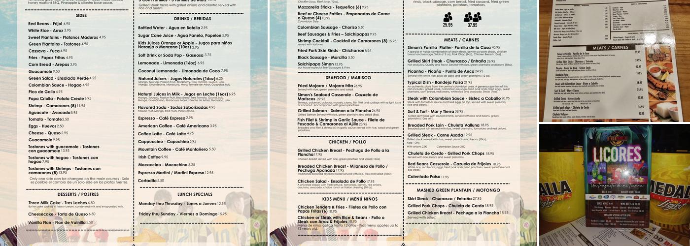 Simon Parrilla Bar and Grill of Longwood Fl. Menu