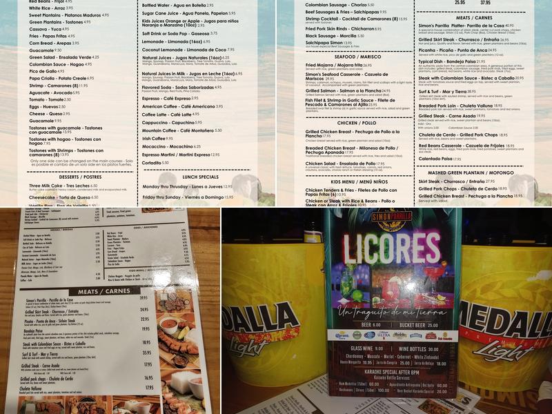 Simon Parrilla Bar and Grill of Longwood Fl. Menu