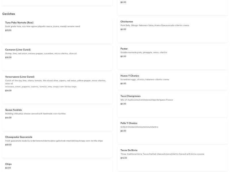 Lime & Salt Taco Bar Menu