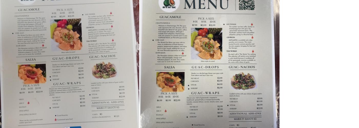 Nut'n But Guac Menu