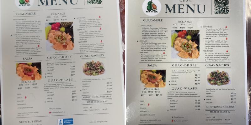 Nut'n But Guac Menu