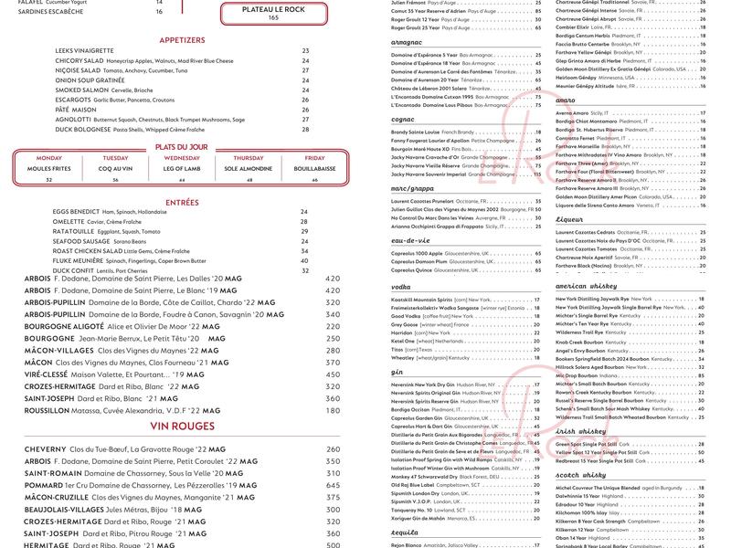 Le Rock Menu