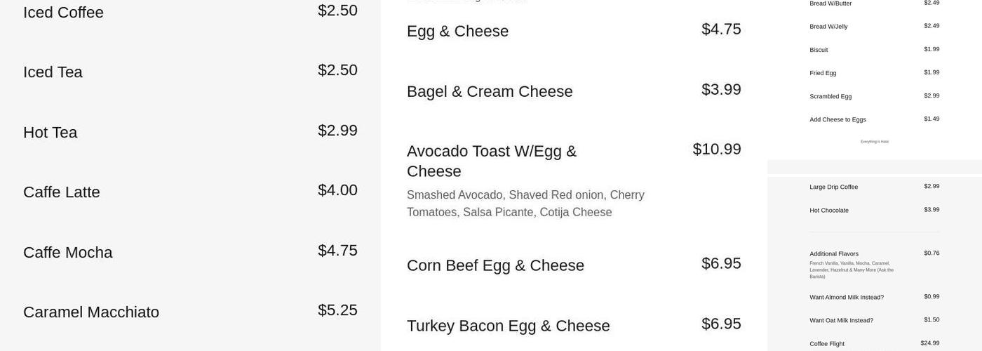 Cozy Cafe, Bakery & Bistro Menu