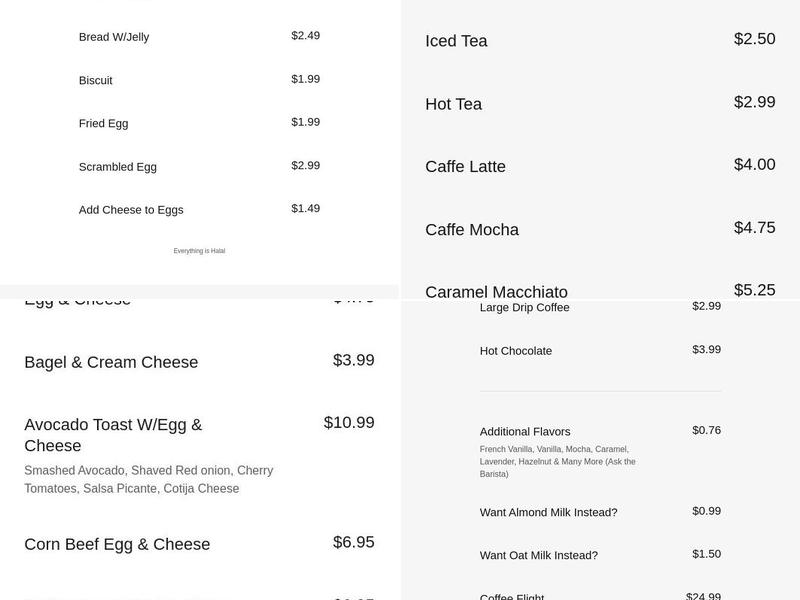 Cozy Cafe, Bakery & Bistro Menu