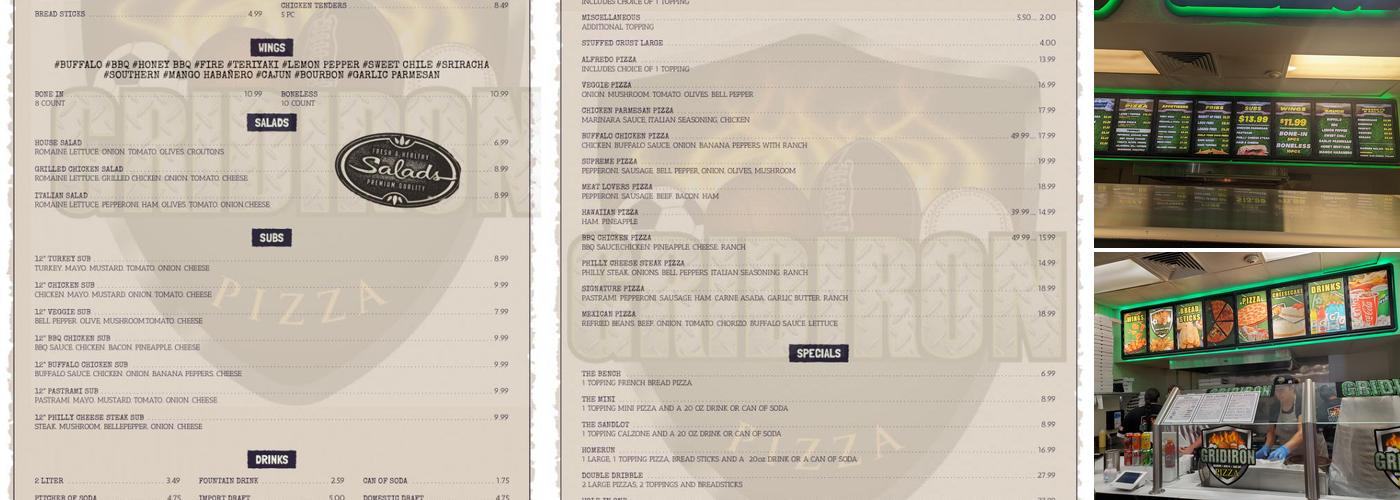 Gridiron Pizza Fort Irwin Store Front Menu