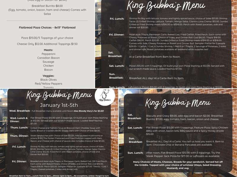 King Bubba’s Diner & Spirits Menu