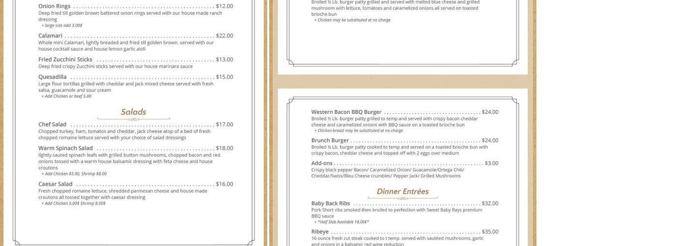 Silver Fork Restaurant Menu